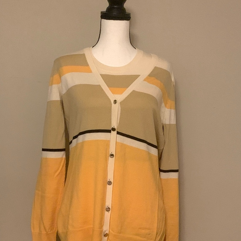 D O N A T E D St. John Yellow and Cream Striped Cardigan size small